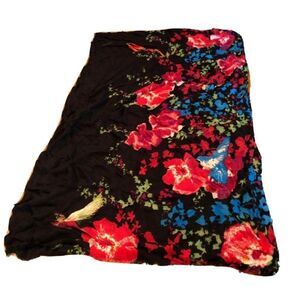 Apt 9 Wrap Shawl Black Pink Hummingbirds Oversize Drape Hijab Hibiscus Flowers